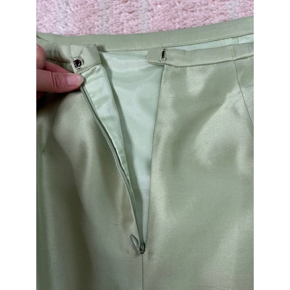 Vintage 90's David Warren Silk Pencil Skirt Floral Embroidery Pleated Trim SZ 6